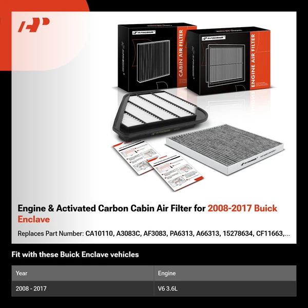 Engine & Activated Carbon Cabin Air Filter for 2008-2017 Buick Enclave