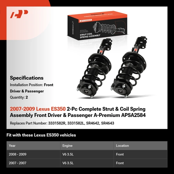 2007-2009 Lexus ES350 2-Pc Complete Strut & Coil Spring Assembly Front Driver & Passenger A-Premium APSA2584