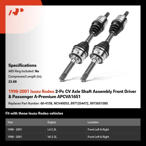 1998-2001 Isuzu Rodeo 2-Pc CV Axle Shaft Assembly Front Driver & Passenger A-Premium APCVA1651