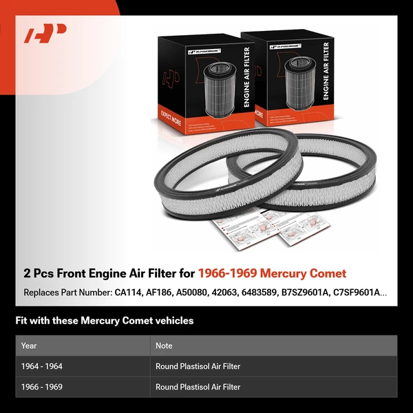 2 Pcs Front Engine Air Filter for 1966-1969 Mercury Comet