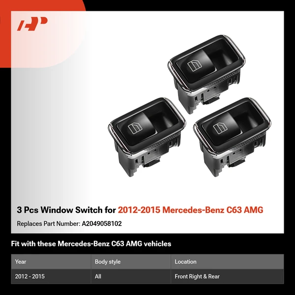 3 Pcs Window Switch for 2012-2015 Mercedes-Benz C63 AMG