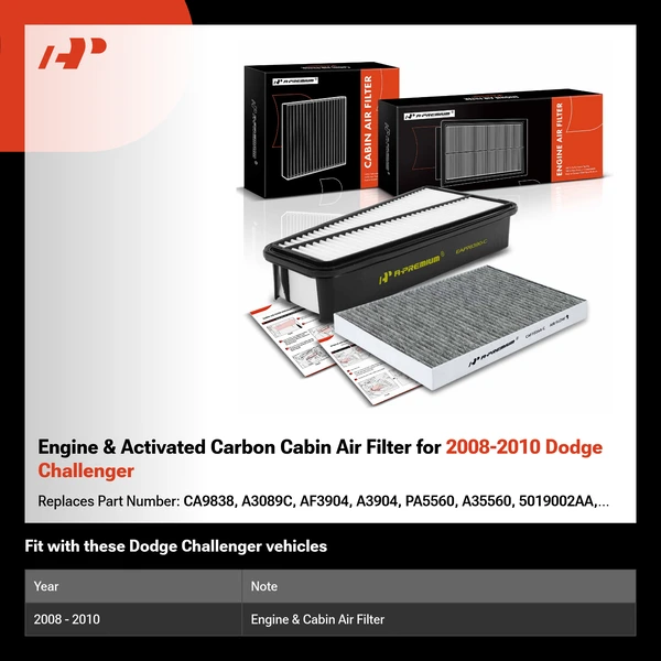 Engine & Activated Carbon Cabin Air Filter for 2008-2010 Dodge Challenger