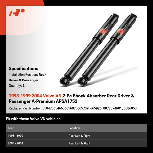 1998-1999 2004 Volvo VN 2-Pc Shock Absorber Rear Driver & Passenger A-Premium APSA1752