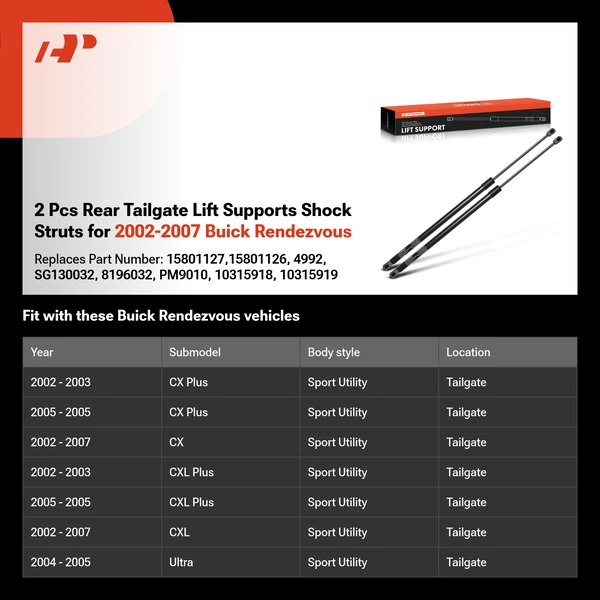 2 Pcs Rear Tailgate Lift Supports Shock Struts for 2002-2007 Buick Rendezvous