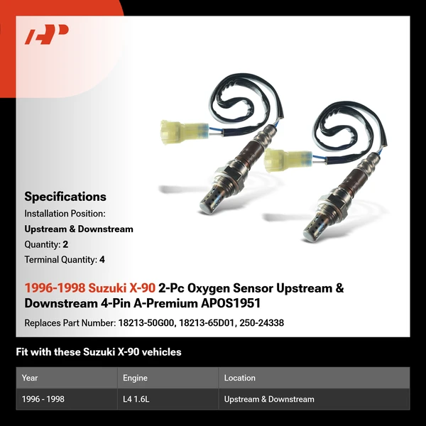 1996-1998 Suzuki X-90 2-Pc Oxygen Sensor Upstream & Downstream 4-Pin A-Premium APOS1951
