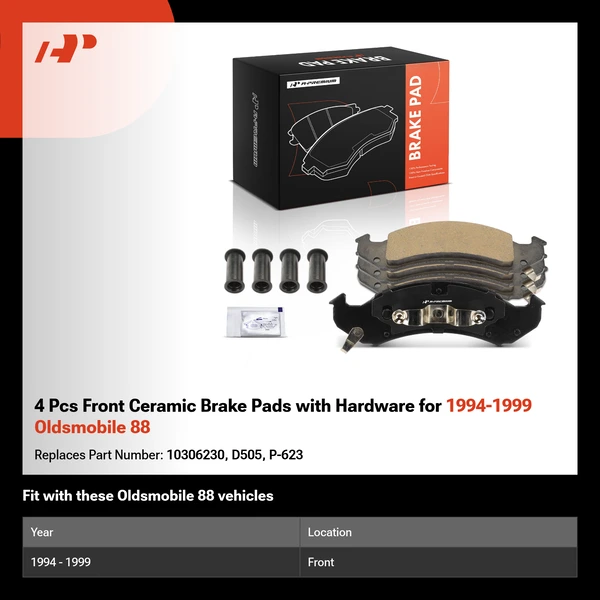 4 Pcs Front Ceramic Brake Pads with Hardware for 1994-1999 Oldsmobile 88
