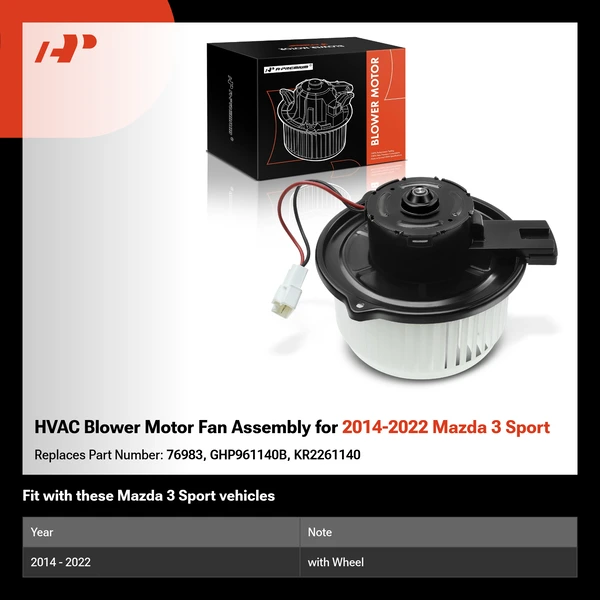HVAC Blower Motor Fan Assembly for 2014-2022 Mazda 3 Sport