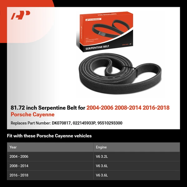 81.72 inch Serpentine Belt for 2004-2006 2008-2014 2016-2018 Porsche Cayenne