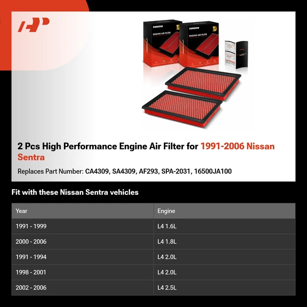 2 Pcs High Performance Engine Air Filter for 1991-2006 Nissan Sentra