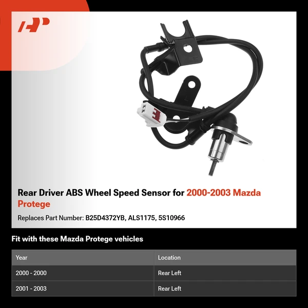Rear Driver ABS Wheel Speed Sensor for 2000-2003 Mazda Protege