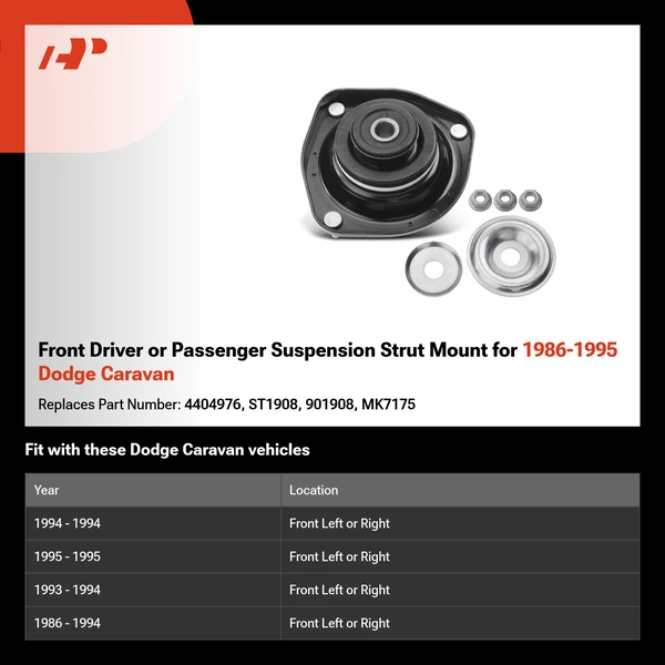 Front Driver or Passenger Suspension Strut Mount for 1986-1995 Dodge Caravan