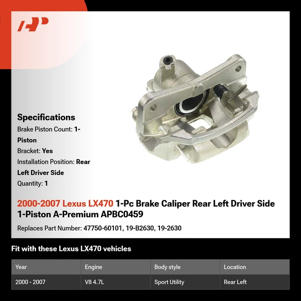 2000-2007 Lexus LX470 1-Pc Brake Caliper Rear Left Driver Side 1-Piston A-Premium APBC0459