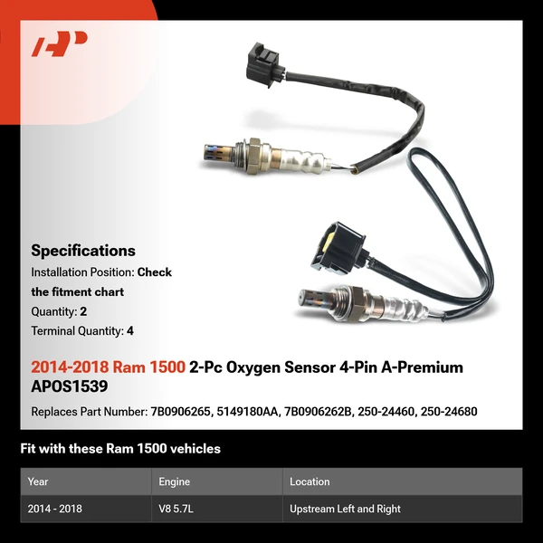 2014-2018 Ram 1500 2-Pc Oxygen Sensor 4-Pin A-Premium APOS1539