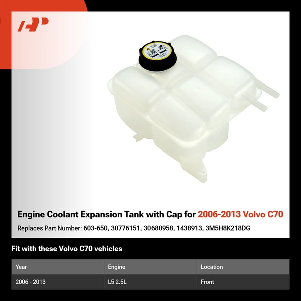 Engine Coolant Expansion Tank with Cap for 2006-2013 Volvo C70