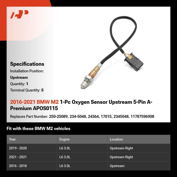 2016-2021 BMW M2 1-Pc Oxygen Sensor Upstream 5-Pin A-Premium APOS0115