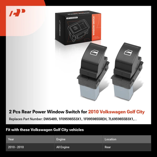 2 Pcs Rear Power Window Switch for 2010 Volkswagen Golf City