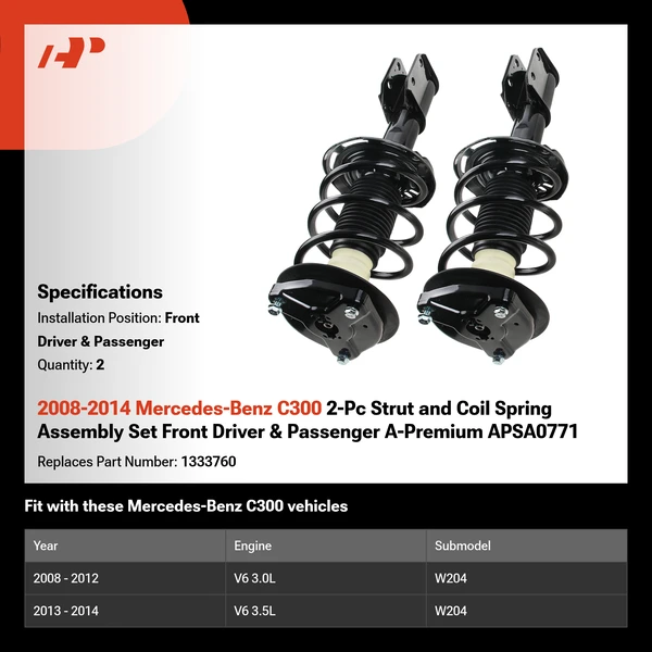 2008-2014 Mercedes-Benz C300 2-Pc Strut and Coil Spring Assembly Set Front Driver & Passenger A-Premium APSA0771