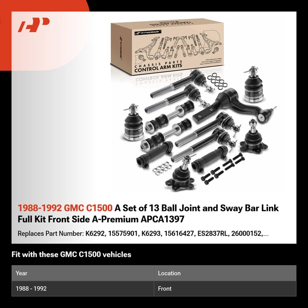 1988-1992 GMC C1500 A Set of 13 Ball Joint and Sway Bar Link Full Kit Front Side A-Premium APCA1397