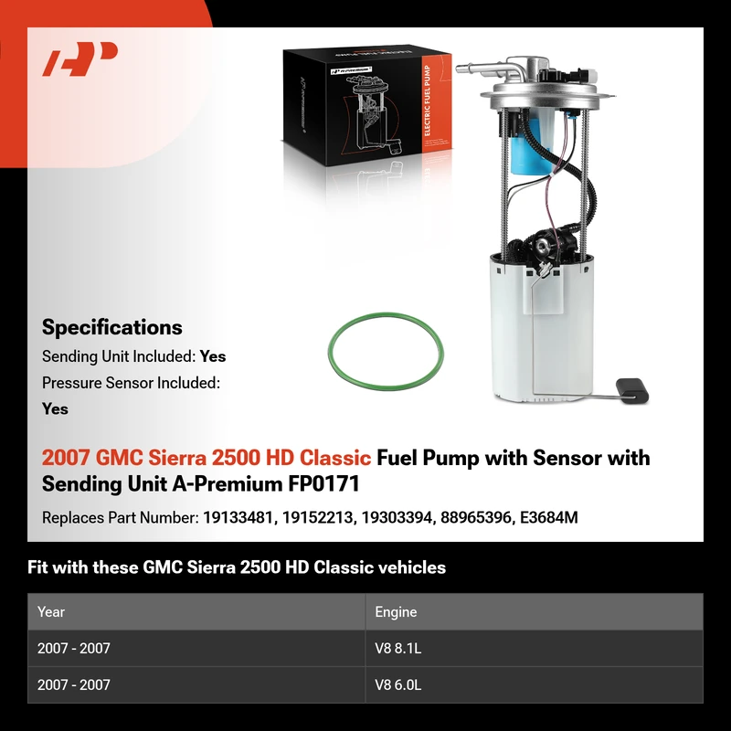 2007 GMC Sierra 2500 HD Classic Fuel Pump with Sensor with Sending Unit A-Premium FP0171