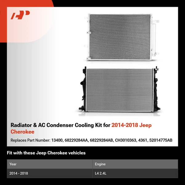 Radiator & AC Condenser Cooling Kit for 2014-2018 Jeep Cherokee