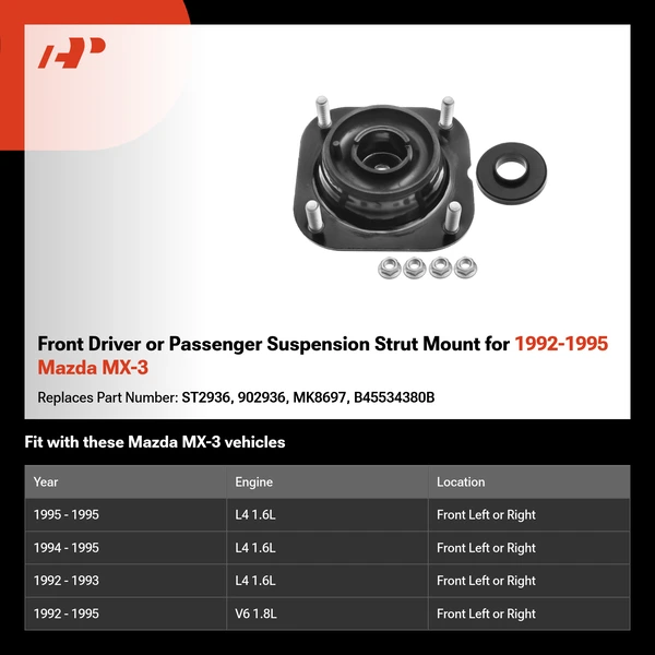 Front Driver or Passenger Suspension Strut Mount for 1992-1995 Mazda MX-3