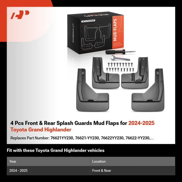 4 Pcs Front & Rear Splash Guards Mud Flaps for 2024-2025 Toyota Grand Highlander