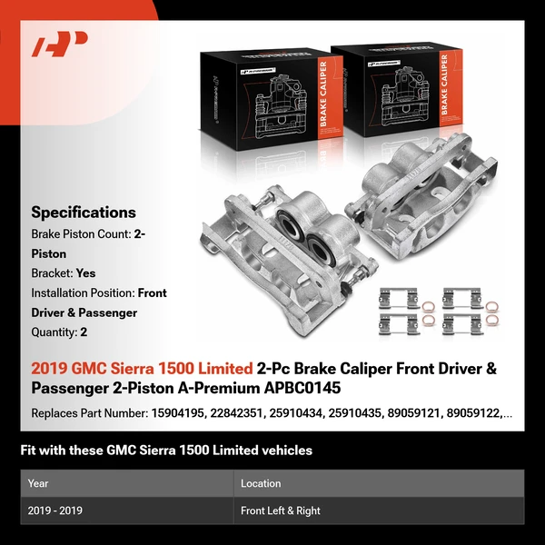 2019 GMC Sierra 1500 Limited 2-Pc Brake Caliper Front Driver & Passenger 2-Piston A-Premium APBC0145