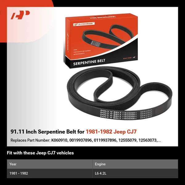 91.11 Inch Serpentine Belt for 1981-1982 Jeep CJ7