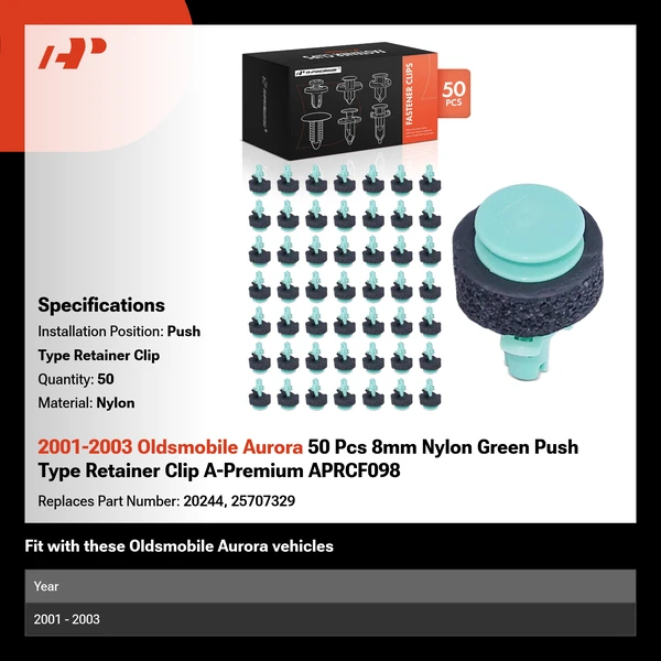 2001-2003 Oldsmobile Aurora 50 Pcs 8mm Nylon Green Push Type Retainer Clip A-Premium APRCF098