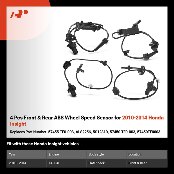 4 Pcs Front & Rear ABS Wheel Speed Sensor for 2010-2014 Honda Insight