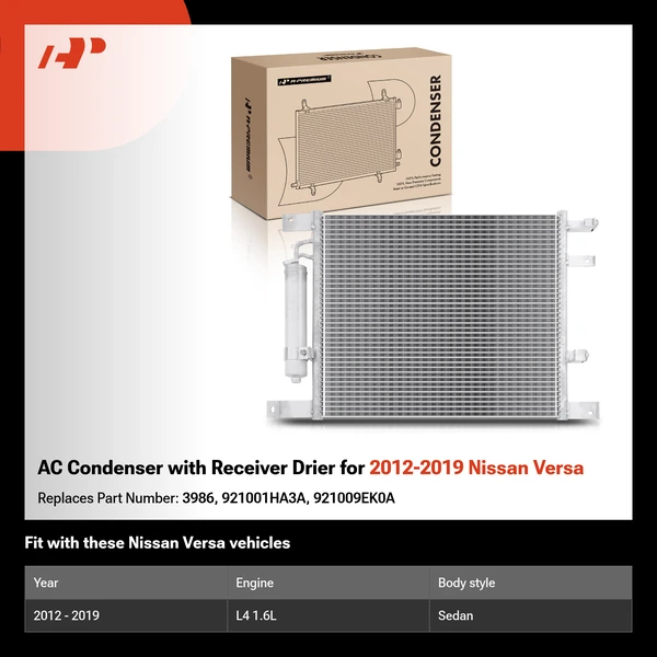AC Condenser with Receiver Drier for 2012-2019 Nissan Versa