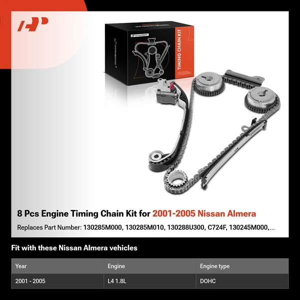 8 Pcs Engine Timing Chain Kit for 2001-2005 Nissan Almera