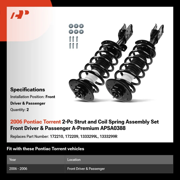 2006 Pontiac Torrent 2-Pc Strut and Coil Spring Assembly Set Front Driver & Passenger A-Premium APSA0388