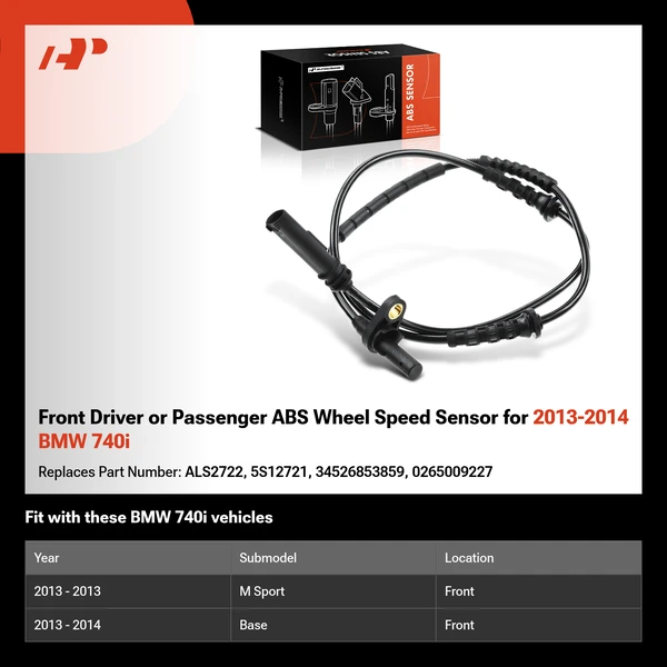 Front Driver or Passenger ABS Wheel Speed Sensor for 2013-2014 BMW 740i