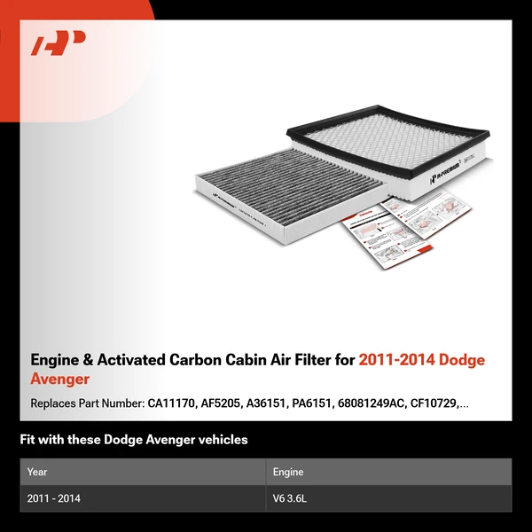 Engine & Activated Carbon Cabin Air Filter for 2011-2014 Dodge Avenger