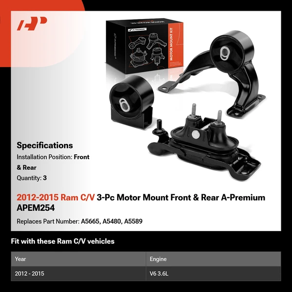2012-2015 Ram C/V 3-Pc Motor Mount Front & Rear A-Premium APEM254