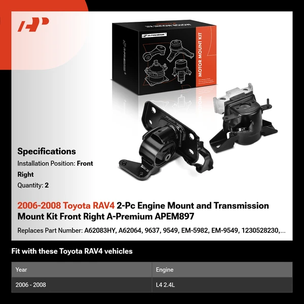 2006-2008 Toyota RAV4 2-Pc Engine Mount and Transmission Mount Kit Front Right A-Premium APEM897