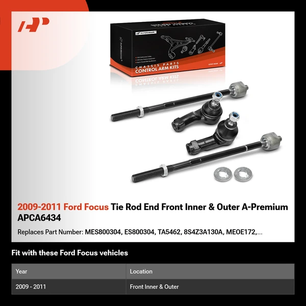 2009-2011 Ford Focus Tie Rod End Front Inner & Outer A-Premium APCA6434