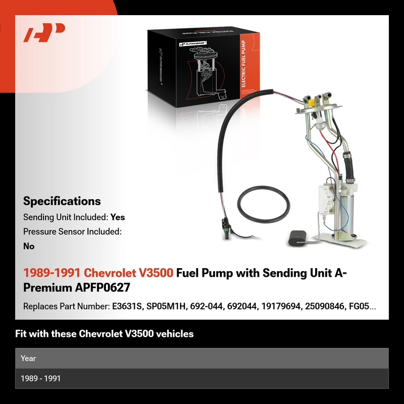 1989-1991 Chevrolet V3500 Fuel Pump with Sending Unit A-Premium APFP0627