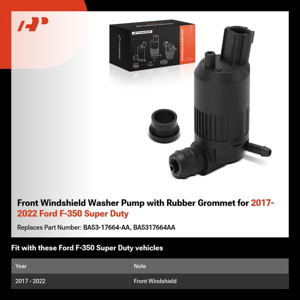 Front Windshield Washer Pump with Rubber Grommet for 2017-2022 Ford F-350 Super Duty