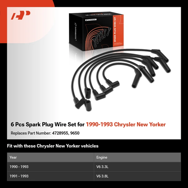 6 Pcs Spark Plug Wire Set for 1990-1993 Chrysler New Yorker