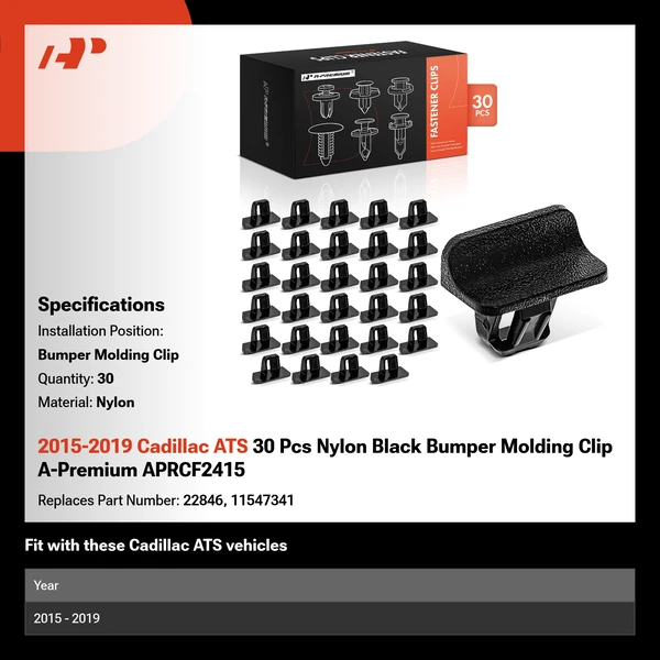 2015-2019 Cadillac ATS 30 Pcs Nylon Black Bumper Molding Clip A-Premium APRCF2415