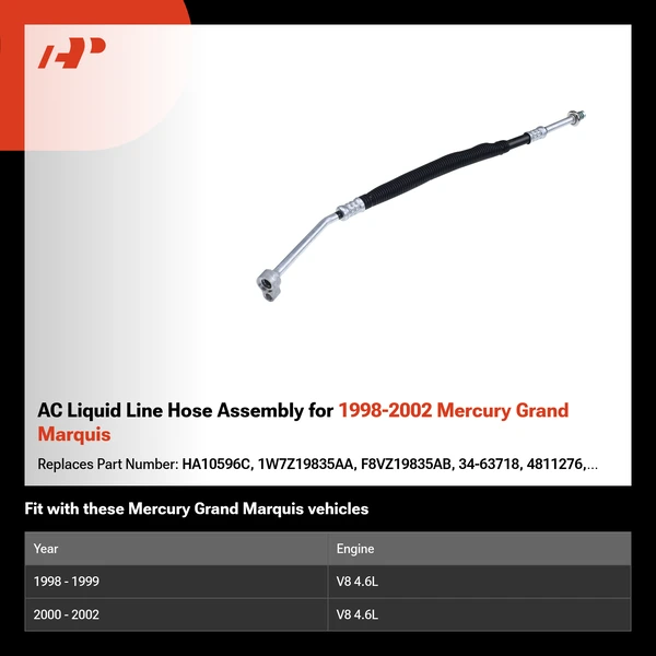 AC Liquid Line Hose Assembly for 1998-2002 Mercury Grand Marquis