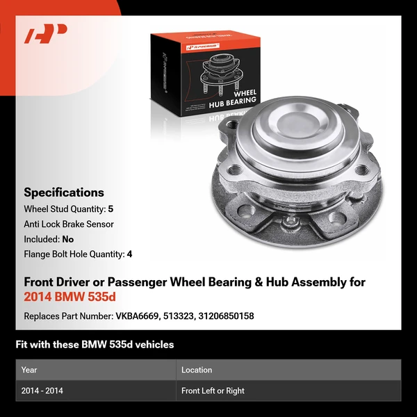 Front Driver or Passenger Wheel Bearing & Hub Assembly for 2014 BMW 535d