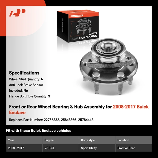 Front or Rear Wheel Bearing & Hub Assembly for 2008-2017 Buick Enclave