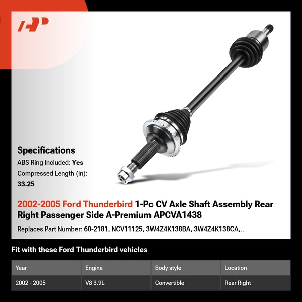2002-2005 Ford Thunderbird 1-Pc CV Axle Shaft Assembly Rear Right Passenger Side A-Premium APCVA1438