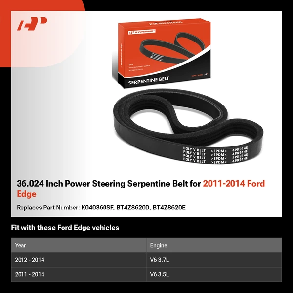 36.024 Inch Power Steering Serpentine Belt for 2011-2014 Ford Edge
