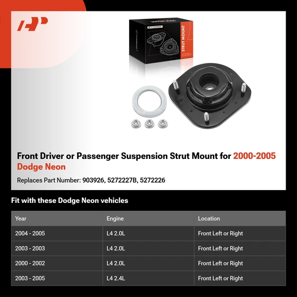 Front Driver or Passenger Suspension Strut Mount for 2000-2005 Dodge Neon