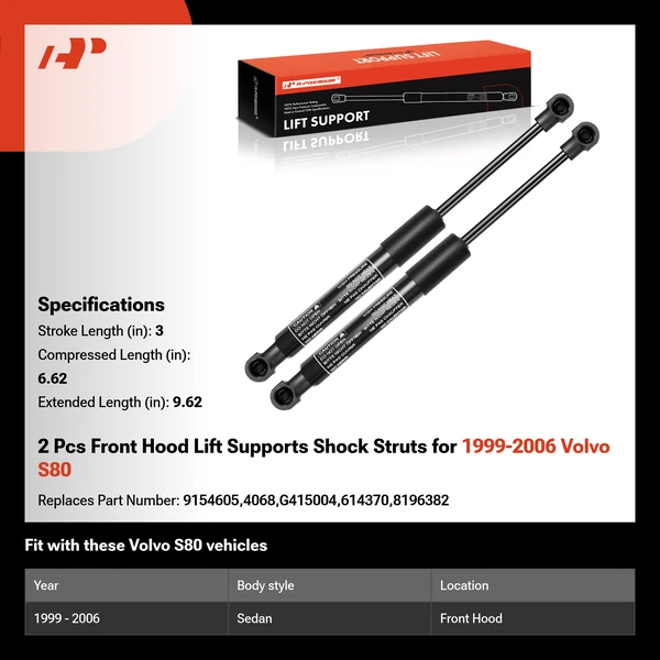 2 Pcs Front Hood Lift Supports Shock Struts for 1999-2006 Volvo S80