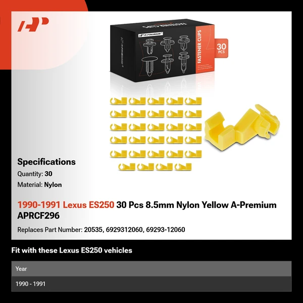 1990-1991 Lexus ES250 30 Pcs 8.5mm Nylon Yellow A-Premium APRCF296